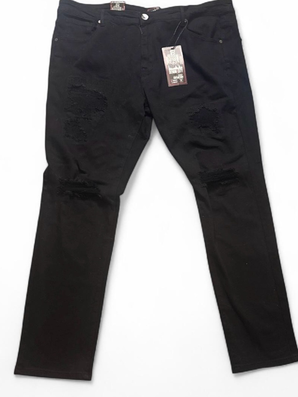 Men's Black Slim Straight Distressed Jeans